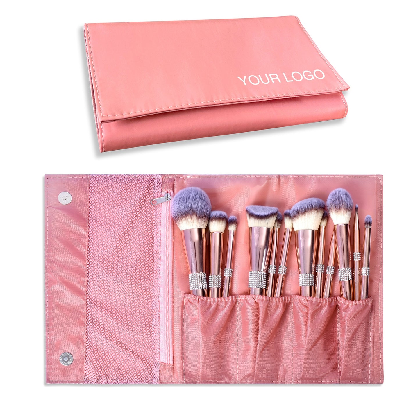 12/14pcs Luxe Makeup Brush Set with Glitter Handles - Includes Blush, Eyeshadow, Foundation Brushes & More - Nylon Bristles for All Skin Types - Fragrance-Free