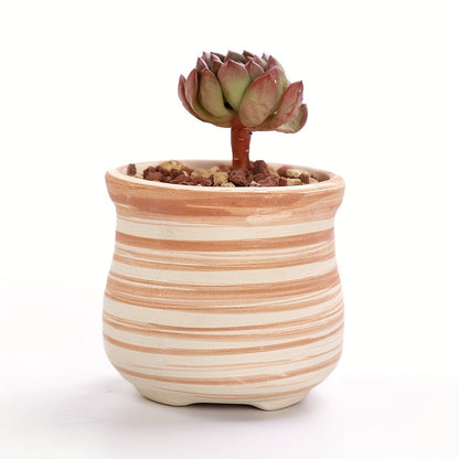 6pcs/set Decorative Ceramic Planter with Drain Hole - Perfect Gift Idea for Women - Mini Plant Pot for Succulents, Cactus, and Flowers - Wooden Pattern Design - Ideal for Home, Office, and Outdoor Garden - 6.5cm (Plants Not I
