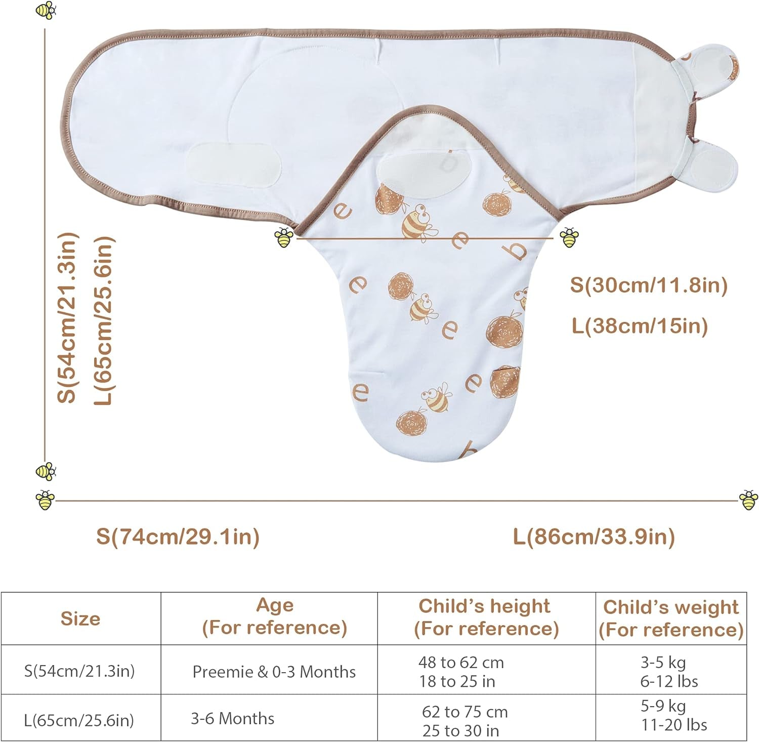 Soft & Breathable Baby Swaddle Blanket for 3-6 Months, Organic Cotton Baby Sleep Swaddle Sack, Infant Swaddle Bag for Baby 3-6 Months with Baby-Friendly Hook & Loop Fatsener