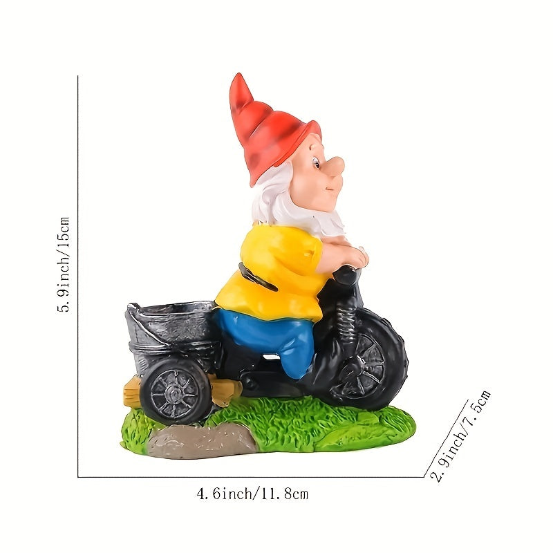 1pc Rustic Resin Gnome Statue on Bicycle, Easter Garden Decor, Outdoor Lawn Sculpture, No Power Needed, Dwarf Figurine for Home & Garden Decoration