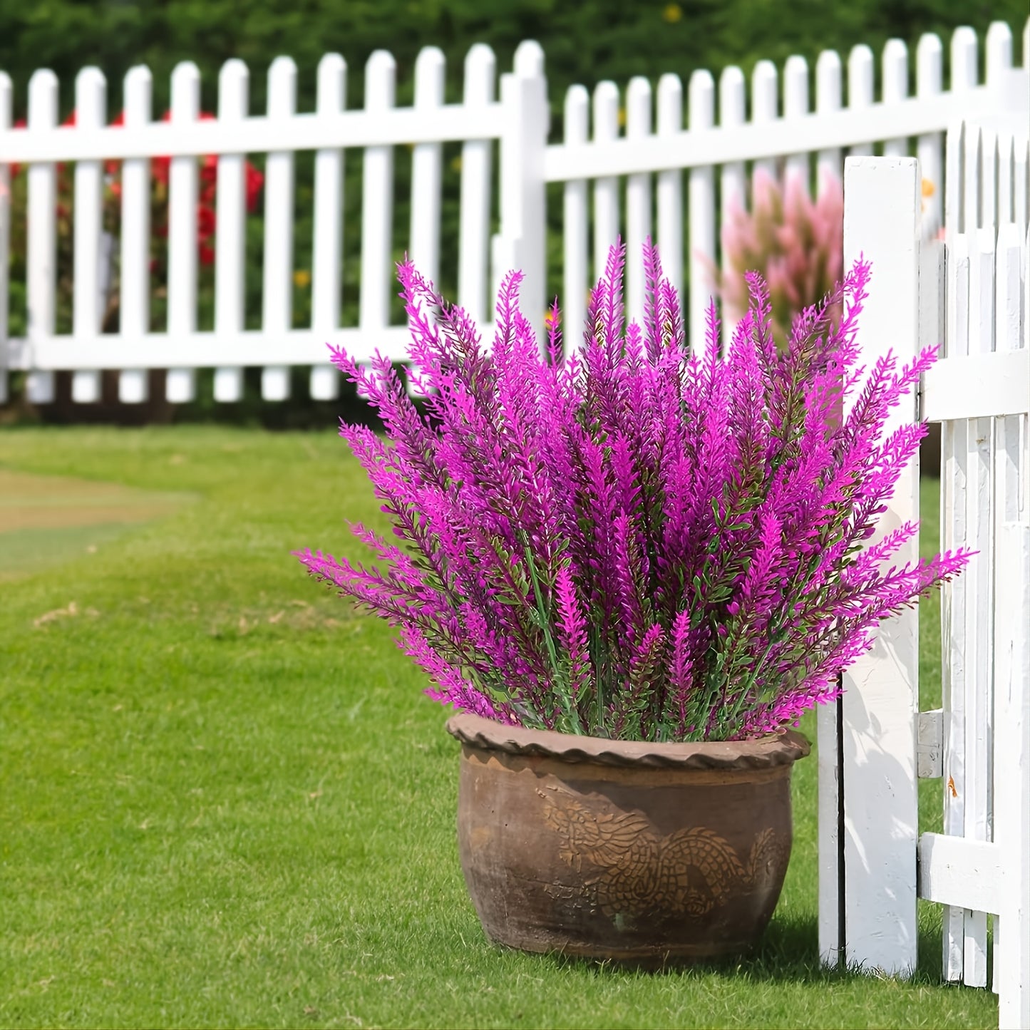 4 Bundles of UV-Resistant Artificial Lavender Flowers - Perfect for Garden, Porch, and Window Box Decorations!