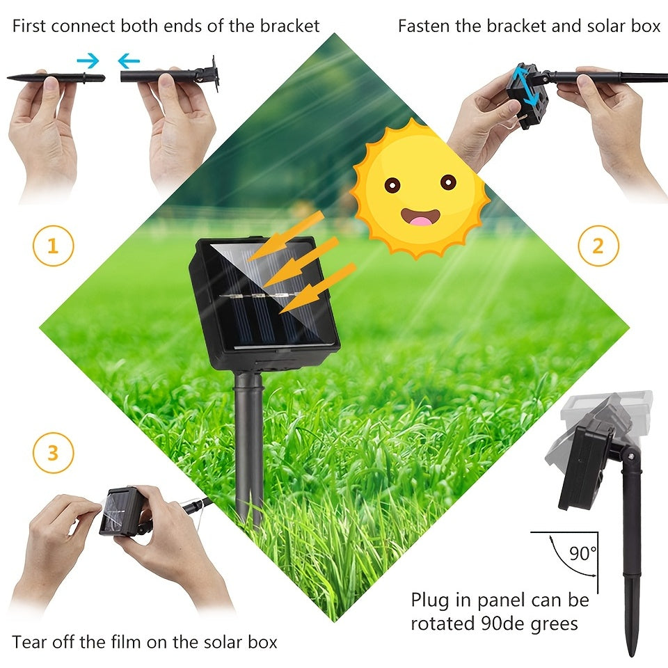 8-Mode Solar Powered Copper Wire Fairy Flower Wreath Lamp - Outdoor Garden Decorative Lighting for Christmas Wedding Party Tree Terraces - Durable Weather-Resistant Construction with Energy-Efficient LEDs