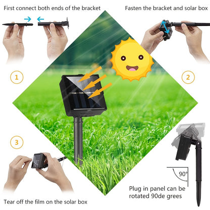 8-Mode Solar Powered Copper Wire Fairy Flower Wreath Lamp - Outdoor Garden Decorative Lighting for Christmas Wedding Party Tree Terraces - Durable Weather-Resistant Construction with Energy-Efficient LEDs