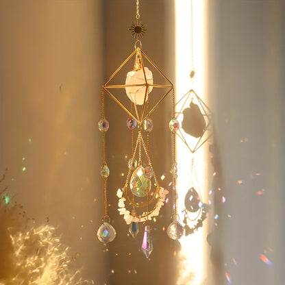 1pc Amethyst Crystal Suncatcher, Hanging Golden Plated Garden Sun Catcher For Windows, Healing Amethyst Crystal Decor For Home, Hanging Ornaments
