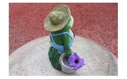 Whimsical Resin Frog Figurine in Blue Overalls with Straw Hat - Contemporary Garden Decor for Independence Day, Desktop-Style Animal Sculpture, No Power Needed, Frog Garden Decor