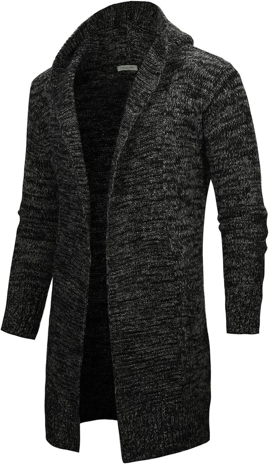 Men'S Long Cardigan Sweater Hooded Knit Slim Fit Open Front Longline Cardigans with Pockets