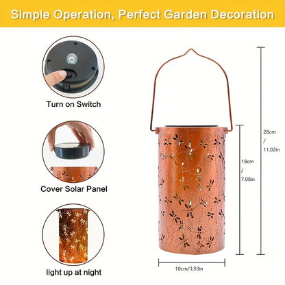 1PC Solar Outdoor Lanterns, Dragonfly Element Hanging Solar Outdoor Garden Lights, Metal Solar LED Lights, Suitable For Gardens, Courtyards, Balconies, Aisles, Lawns, Gifts For Relatives And Friends