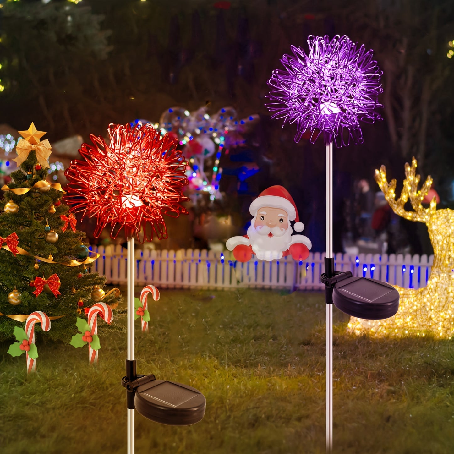 2pcs Solar Dandelion Aluminum Wire Ball Garden Lamp Waterproof Outdoor LED Landscape Lamp, Solar Flower Lamp Suitable For Courtyard Path, Flower Bed, Courtyard Lawn Decoration 29.53"x3.54"