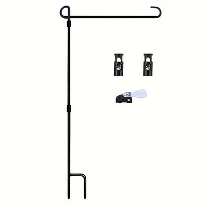 Black Wrought Iron Garden Flag Holder Stand - Durable Yard Flagpole, Holds Flags Up to 12.5" Wide, Includes Tiger Clip and Rubber Stopper for Outdoor Decoration, Coated Flagpole