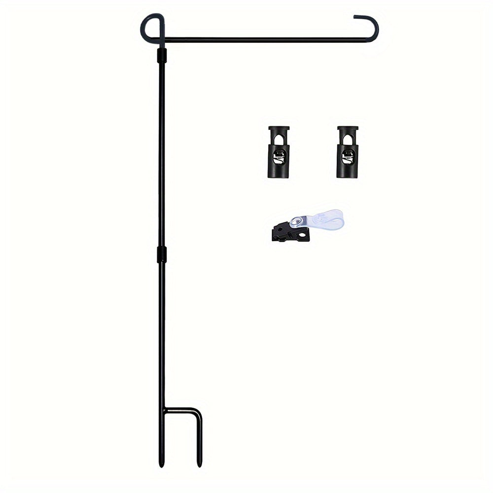 Black Wrought Iron Garden Flag Holder Stand - Durable Yard Flagpole, Holds Flags Up to 12.5" Wide, Includes Tiger Clip and Rubber Stopper for Outdoor Decoration, Coated Flagpole