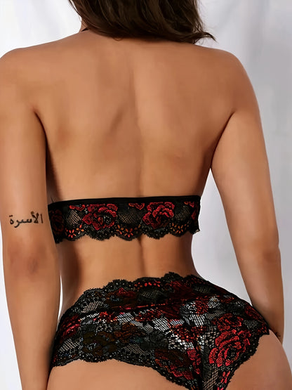 Enchanting Lace Lingerie Set - Push-Up Bra & Sheer Panties - Chic Boudoir Wear for Women