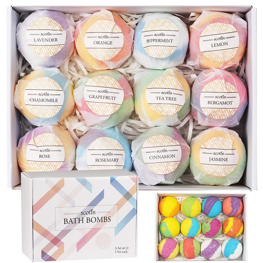 Bath Bombs Gift Set - 12 Handmade Fizzies for Women - Perfect for Bubble & Spa Bath- Essential and Fragrance Oils for Moisturizing Dry Skin - Unique Birthday & Beauty Products, Pack of 12