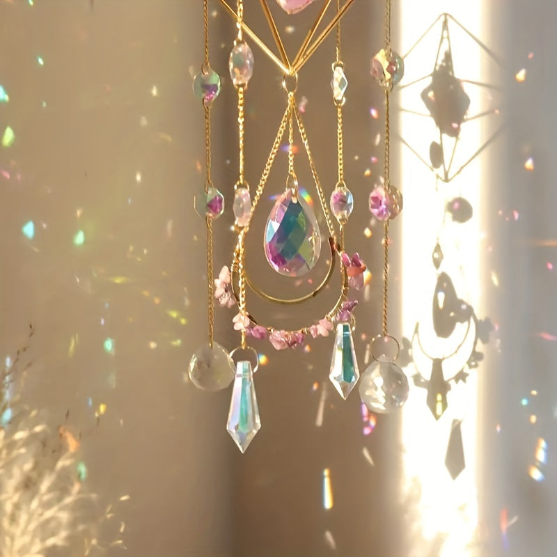 1pc Amethyst Crystal Suncatcher, Hanging Golden Plated Garden Sun Catcher For Windows, Healing Amethyst Crystal Decor For Home, Hanging Ornaments
