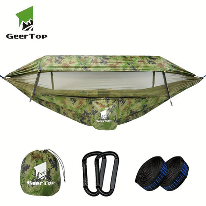 GeerTop 3-in-1 Camping Hammock with Mosquito Net & Sun Shelter - Durable, Easy Setup for Backpacking, Hiking, Beach & Garden
