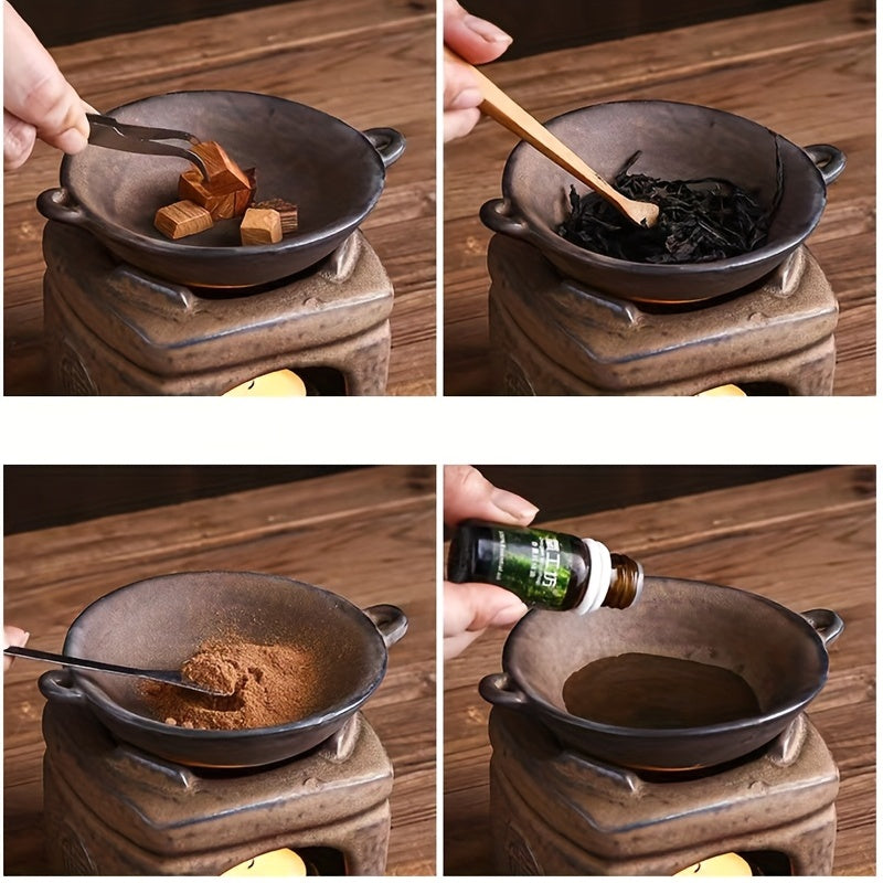 1pc, Retro Aromatherapy Candle Holder Fragrance Burner Tealight Holder Ceramic Candle Diffuser Essential Oil Warmer For Aromatherapy Yoga Room