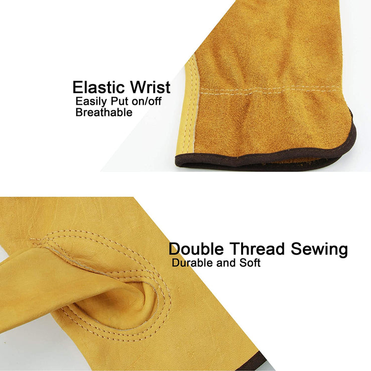 1 Pair Of Leather Work Gloves, Flexible Grip Tough Cowhide Gardening Gloves For Wood Cutting/Construction/Truck Driving/Garden/Yard Working For Men And Women
