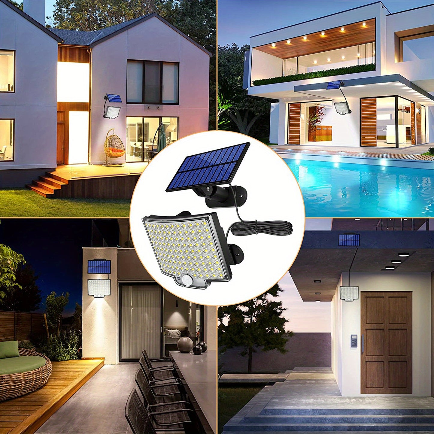 1pc Sunshine Outdoor 106LED Super Bright Motion Sensor Solar Power LED Garden Wall Light 4 Working Modes 5.5*4in