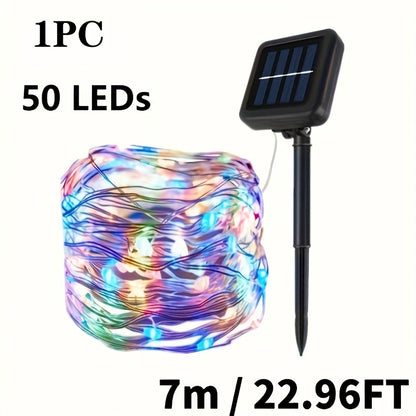 8-Mode Solar Powered Copper Wire Fairy Flower Wreath Lamp - Outdoor Garden Decorative Lighting for Christmas Wedding Party Tree Terraces - Durable Weather-Resistant Construction with Energy-Efficient LEDs