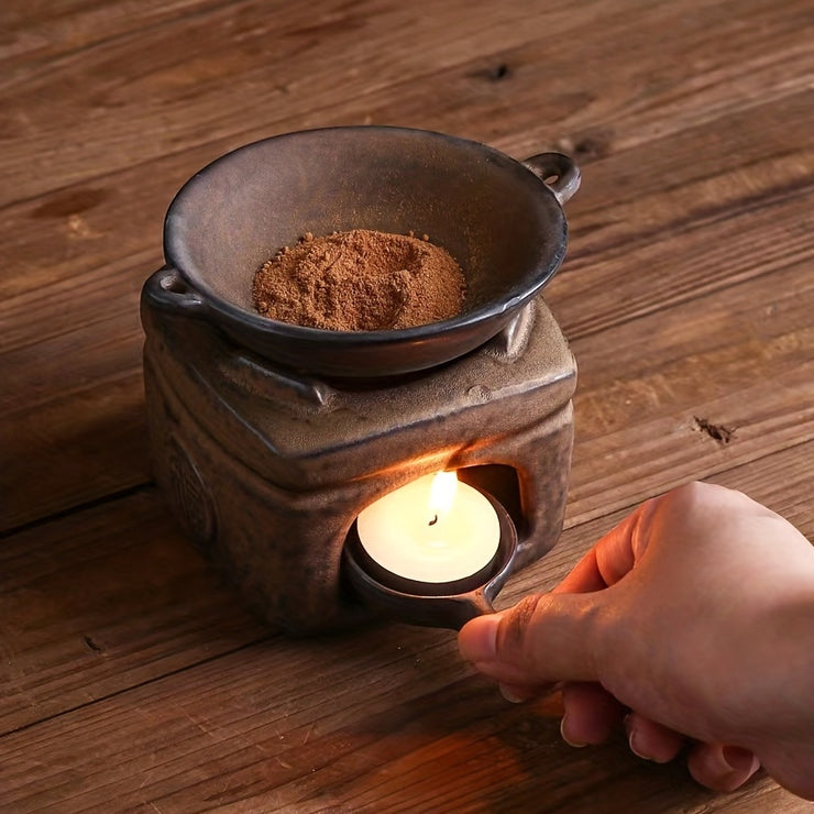 1pc, Retro Aromatherapy Candle Holder Fragrance Burner Tealight Holder Ceramic Candle Diffuser Essential Oil Warmer For Aromatherapy Yoga Room