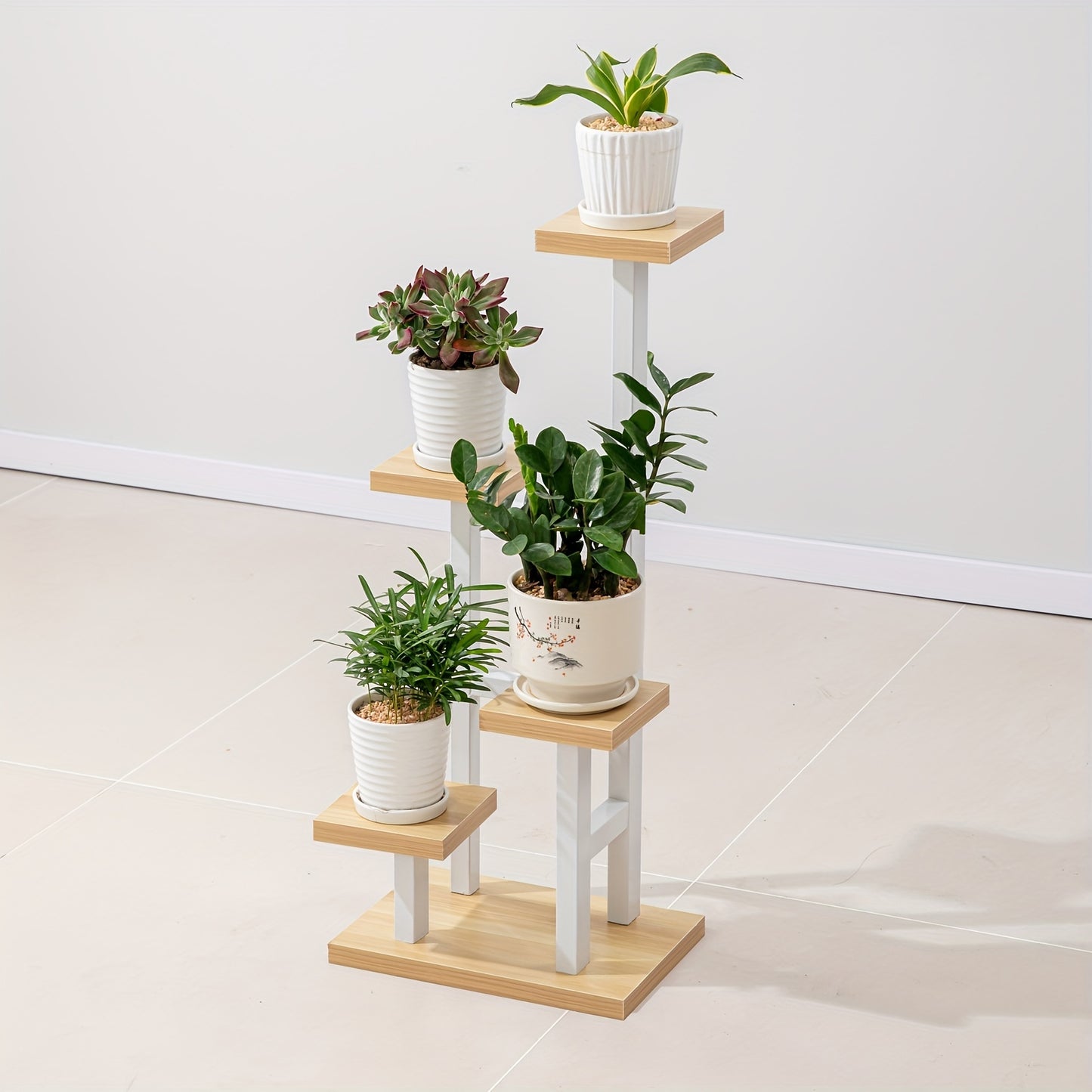 Multiple Flower Pot Holder Rack - Space-Saving Planter Stand Shelves for Indoor Home Garden Decoration and Storage Organizer Display