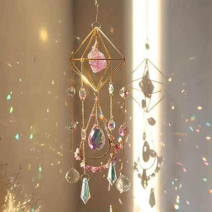 1pc Amethyst Crystal Suncatcher, Hanging Golden Plated Garden Sun Catcher For Windows, Healing Amethyst Crystal Decor For Home, Hanging Ornaments