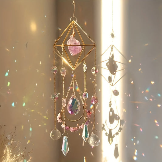 1pc Amethyst Crystal Suncatcher, Hanging Golden Plated Garden Sun Catcher For Windows, Healing Amethyst Crystal Decor For Home, Hanging Ornaments