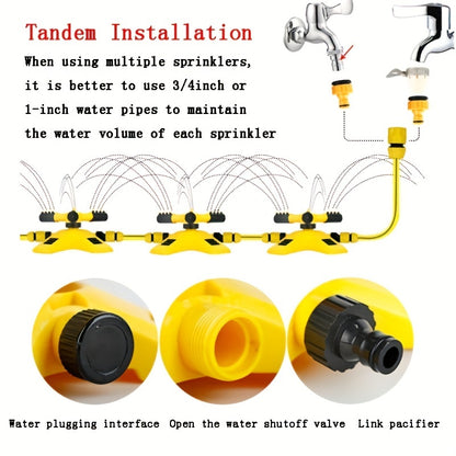 [1pc 360° Rotating Lawn Sprinkler] 1pc Lawn Automatic Sprinkler 360° Rotating 3 Adjustable Rotating Arms Combinable Multi-Angle Large Area Coverage For Garden Lawn Automatic Irrigation Roof Cooling, Yellow