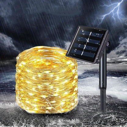 1pc, 50/100/200/300 LED Solar Light Outdoor Waterproof With 8 Modes Copper Wire Fairy Garland String Lights For Party Wedding Patio Garden Lawn Pathway Solar Power Lamp Christmas Decoration, Halloween Decorations Lights Outdo