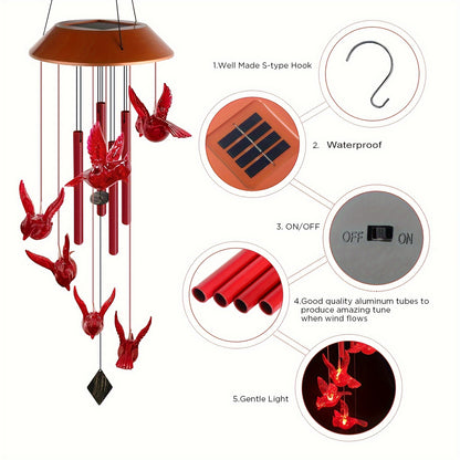 1pc Cardinal Bird Solar Windchimes Outdoor, Garden Christmas Lights, Father Gift, Mother Gift, Mothers Day For Grandma, Sister Gifts, Gardening Gifts For Women, Friend Birthday Gift