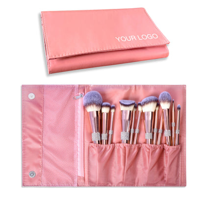 12/14pcs Luxe Makeup Brush Set with Glitter Handles - Includes Blush, Eyeshadow, Foundation Brushes & More - Nylon Bristles for All Skin Types - Fragrance-Free