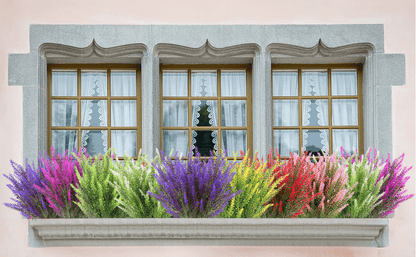 4 Bundles of UV-Resistant Artificial Lavender Flowers - Perfect for Garden, Porch, and Window Box Decorations!