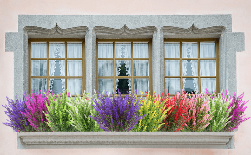 4 Bundles of UV-Resistant Artificial Lavender Flowers - Perfect for Garden, Porch, and Window Box Decorations!