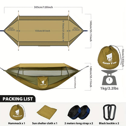 GeerTop 3-in-1 Camping Hammock with Mosquito Net & Sun Shelter - Durable, Easy Setup for Backpacking, Hiking, Beach & Garden