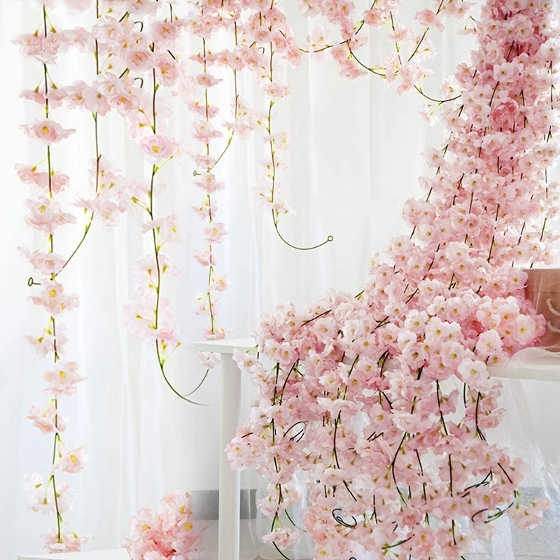 1pc 180CM/5.9ft Artificial Sakura, Fake Flowers Vine For Wedding Garden, Fake Rose Home Party Decoration Christmas Bridal Fake Silk Scrapbook Plants