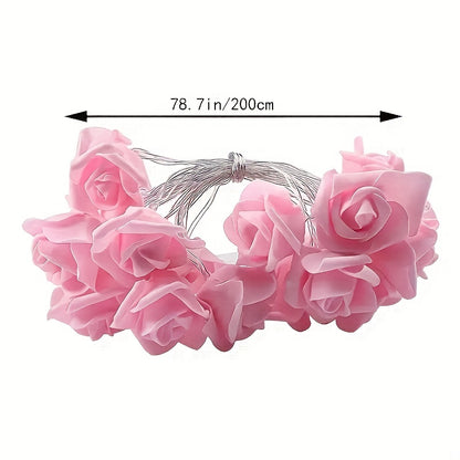 10 LED Rose Flower String Lights - Delicate Fairy Lights for Indoor Outdoor Decorations - DIY Wedding Garden Party Decor, Battery Operated with Compact Battery Box (Battery Not Included)