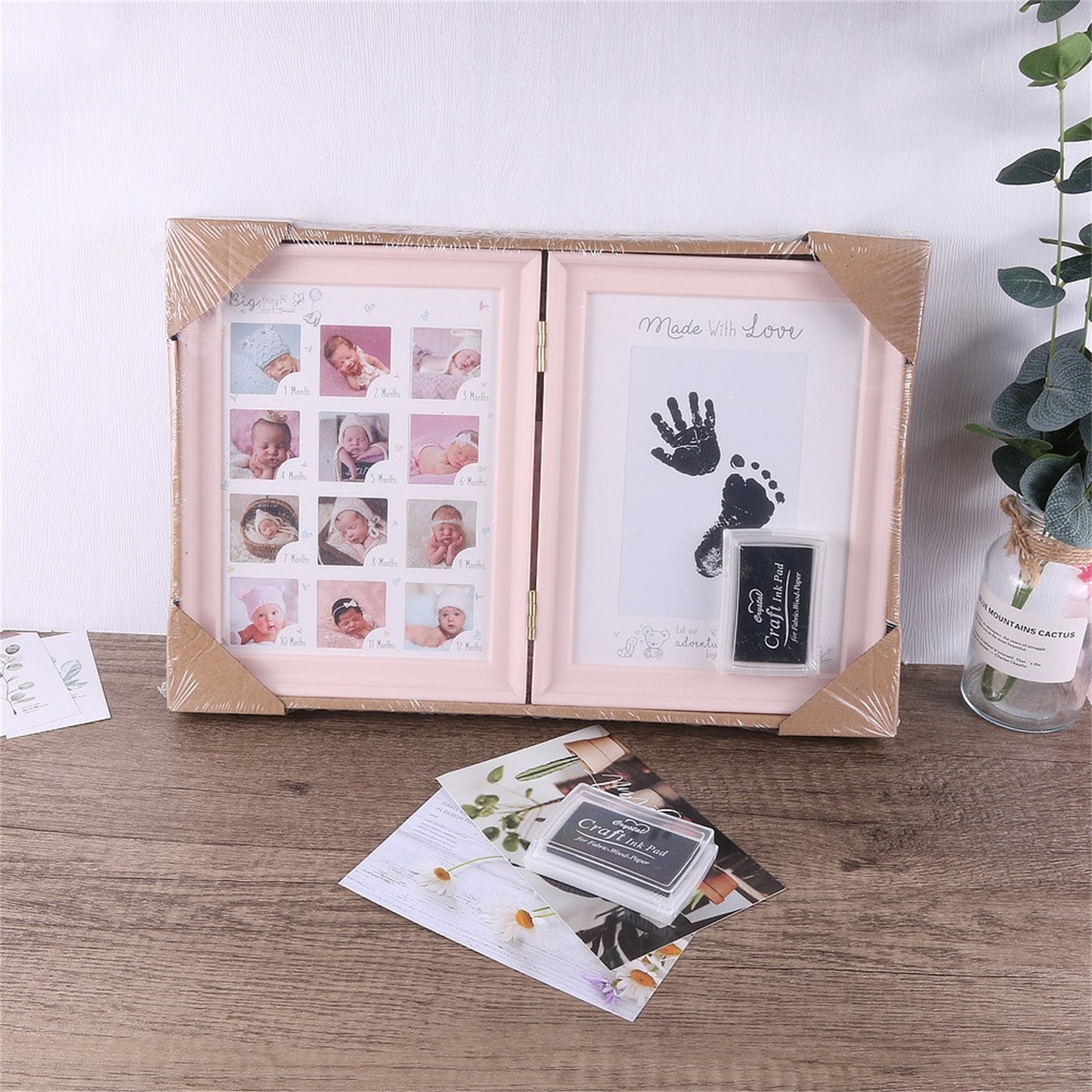 [100 Days Hand & Foot Frame] 100 Days Anniversary Table Filler Photo Frame - Capture Your Newborn's Hand & Foot Prints, Halloween, Thanksgiving And Christmas Gift