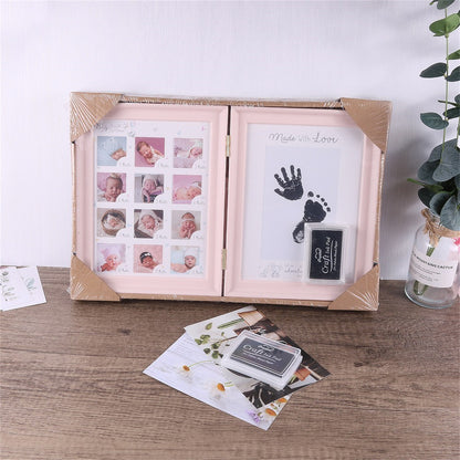 [100 Days Hand & Foot Frame] 100 Days Anniversary Table Filler Photo Frame - Capture Your Newborn's Hand & Foot Prints, Halloween, Thanksgiving And Christmas Gift