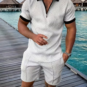2Pcs Outfits For Men, Casual Short Sleeve Lapel Shirt And Drawstring Shorts Set For Summer, Men's Clothing For Vacation Workout