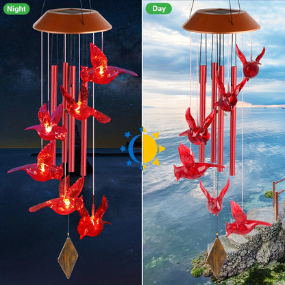 1pc Cardinal Bird Solar Windchimes Outdoor, Garden Christmas Lights, Father Gift, Mother Gift, Mothers Day For Grandma, Sister Gifts, Gardening Gifts For Women, Friend Birthday Gift