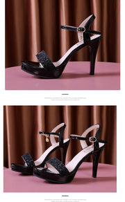 Women's Platform High Heeled Sandals - Sexy Open Toe Sequins Ankle Strap Stiletto Heels - Versatile Dress Pumps for Music Festival - For Women -  Suitable for Parties & Festivals - Perfect Gift for Fashionistas