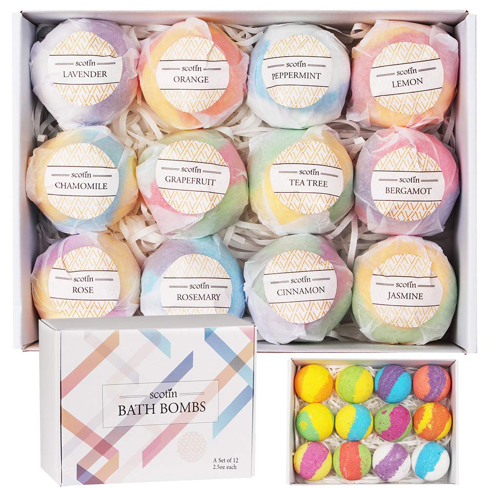 Bath Bombs Gift Set - 12 Handmade Fizzies for Women - Perfect for Bubble & Spa Bath- Essential and Fragrance Oils for Moisturizing Dry Skin - Unique Birthday & Beauty Products, Pack of 12