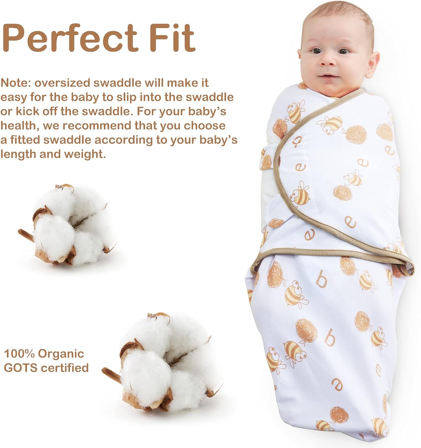 Soft & Breathable Baby Swaddle Blanket for 3-6 Months, Organic Cotton Baby Sleep Swaddle Sack, Infant Swaddle Bag for Baby 3-6 Months with Baby-Friendly Hook & Loop Fatsener