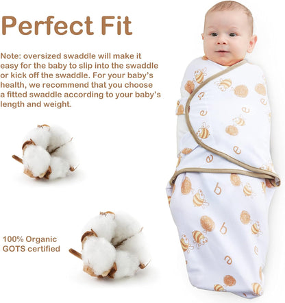 Soft & Breathable Baby Swaddle Blanket for 3-6 Months, Organic Cotton Baby Sleep Swaddle Sack, Infant Swaddle Bag for Baby 3-6 Months with Baby-Friendly Hook & Loop Fatsener