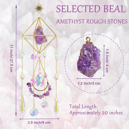 1pc Amethyst Crystal Suncatcher, Hanging Golden Plated Garden Sun Catcher For Windows, Healing Amethyst Crystal Decor For Home, Hanging Ornaments