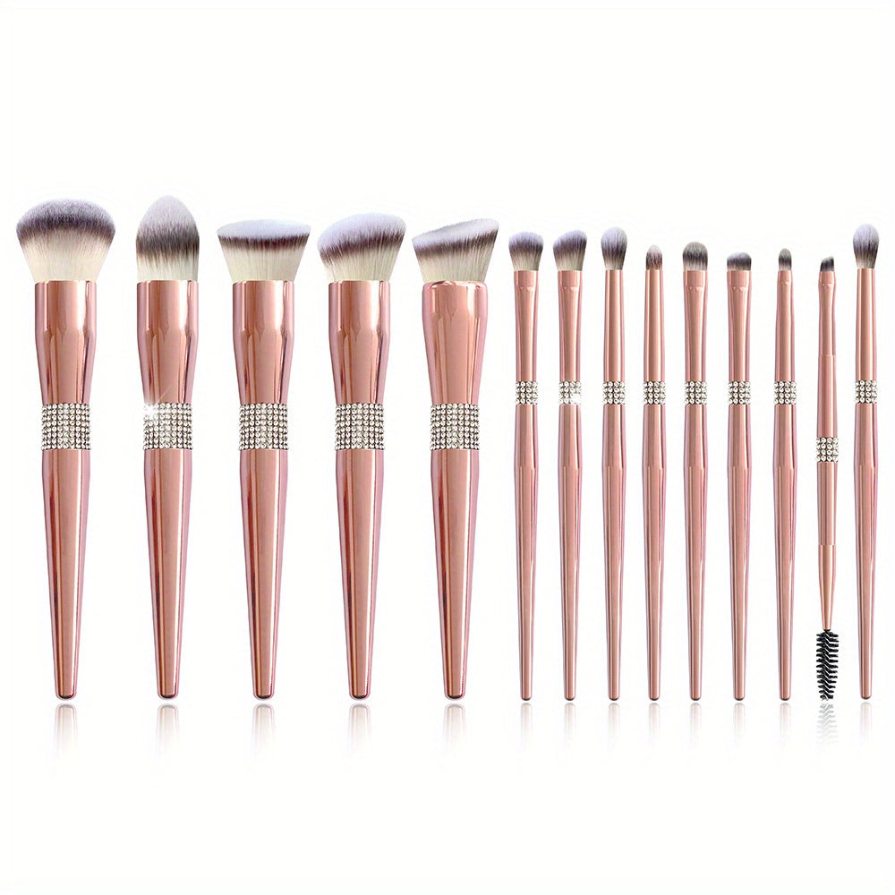 12/14pcs Luxe Makeup Brush Set with Glitter Handles - Includes Blush, Eyeshadow, Foundation Brushes & More - Nylon Bristles for All Skin Types - Fragrance-Free