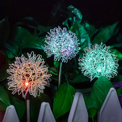 2pcs Solar Dandelion Aluminum Wire Ball Garden Lamp Waterproof Outdoor LED Landscape Lamp, Solar Flower Lamp Suitable For Courtyard Path, Flower Bed, Courtyard Lawn Decoration 29.53"x3.54"