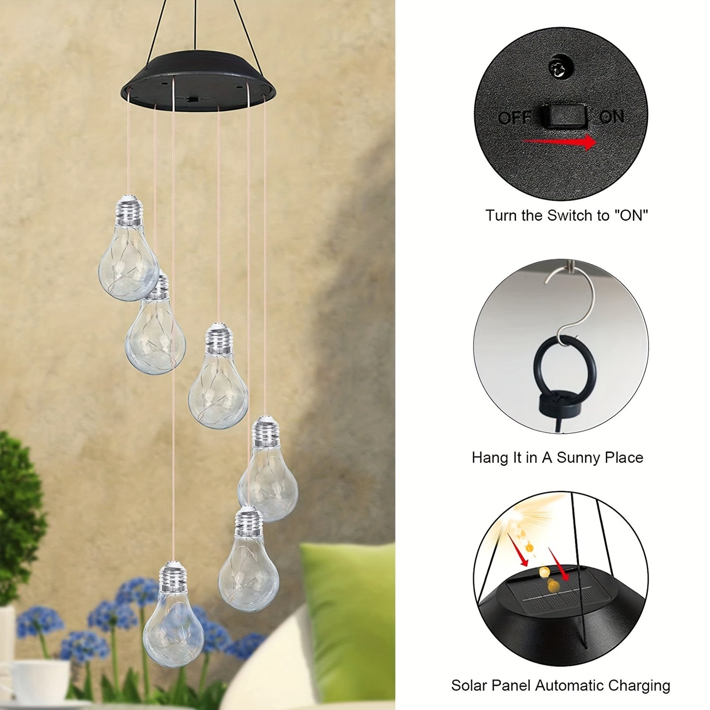 1 Pack, Colorful Lights Solar Wind Chimes For Outside, Hanging Solar Lights Wind Chime For Women Grandma Mom Birthday Windchimes, Christmas Decor For Outdoor Garden Balcony Bedroom Yard