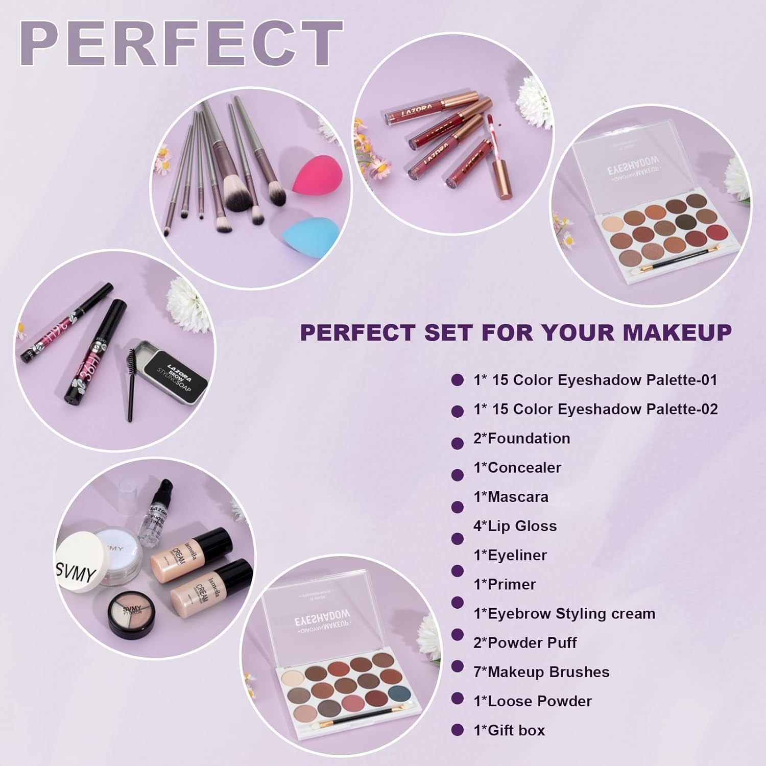 Women Full Kit Make up Kit Makeup Sets Women Includes Eyeshadow Palette Lip Gloss Liquid Lipstick Make up Sponge Brushes Eyebrow Concealer with Makeup Bag