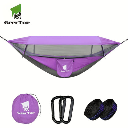 GeerTop 3-in-1 Camping Hammock with Mosquito Net & Sun Shelter - Durable, Easy Setup for Backpacking, Hiking, Beach & Garden