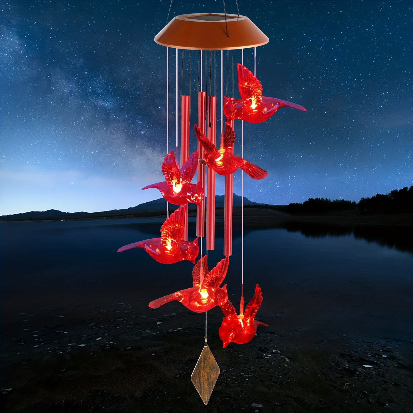 1pc Cardinal Bird Solar Windchimes Outdoor, Garden Christmas Lights, Father Gift, Mother Gift, Mothers Day For Grandma, Sister Gifts, Gardening Gifts For Women, Friend Birthday Gift